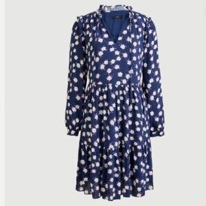 J. Crew Tie Neck Tiered Navy Blue Peony Print Dress Nwt S